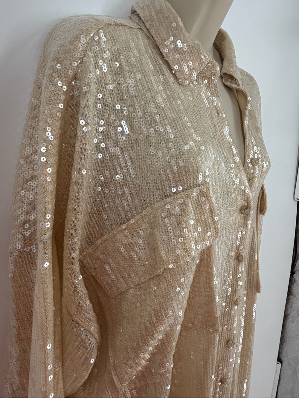 Pilcro Gold Sequin Button Front Blouse - Picture 7 of 13